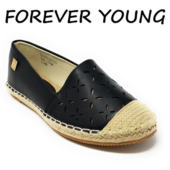 Forever Young Shoes - Women Patterned Espadrille Flats, E-2603, Black
